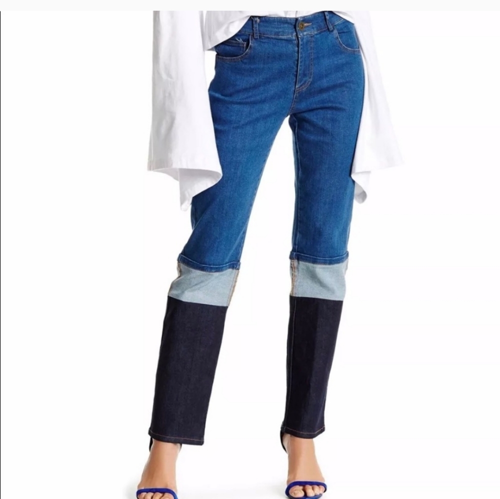 TOV Holy Los Angeles Color Block Jeans Straight Leg